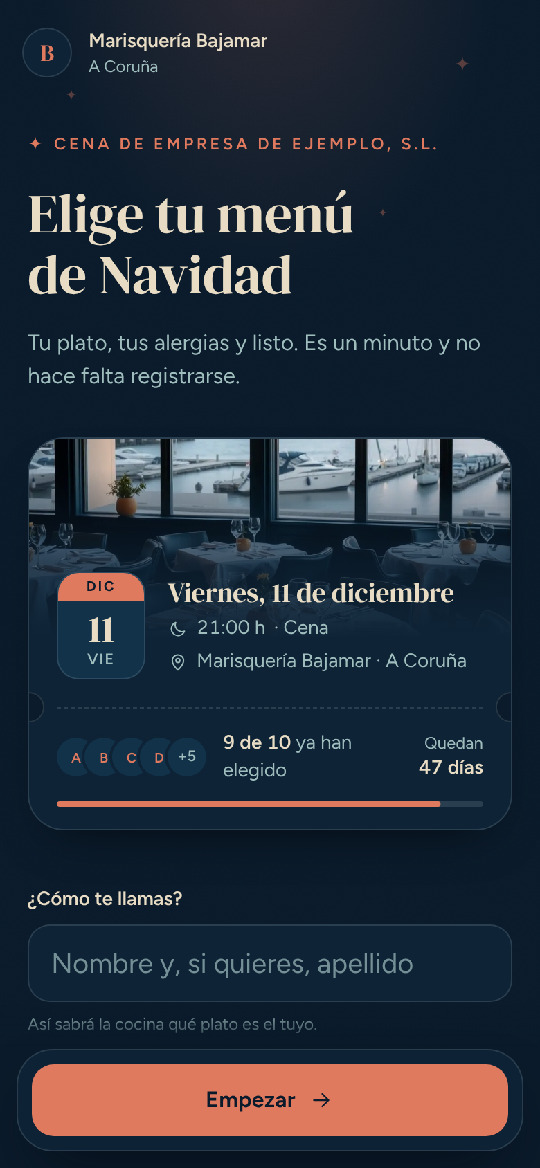 Asistente del comensal para elegir plato